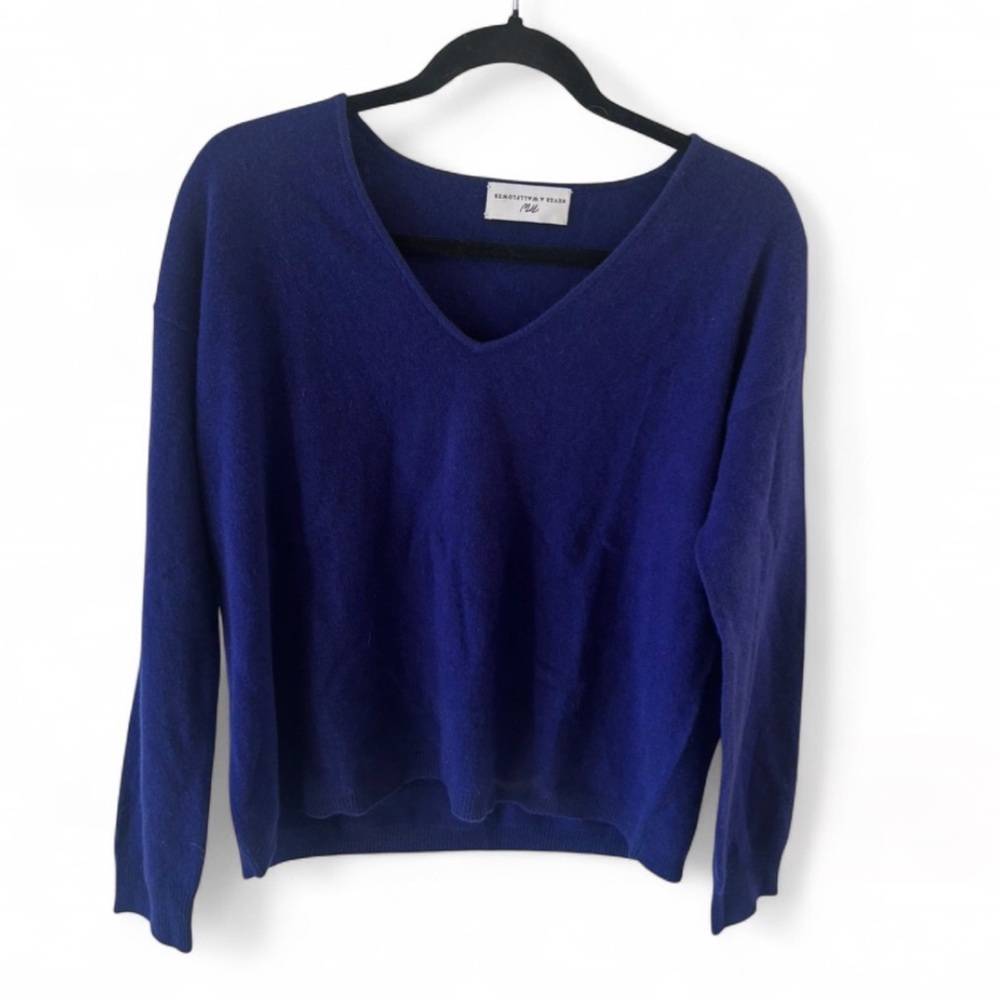 Never A Wallflower 100% Cashmere V Neck Cobalt Blue Pullover Sweater Size XS